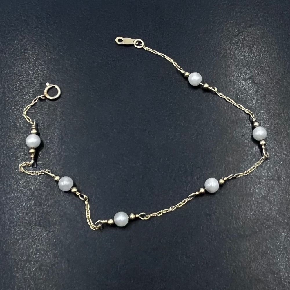 Imperial Pearl Syndicate IPS 14k Yellow gold White pearl Station Bracelet 7.5"